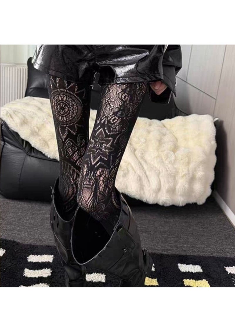 يوجي 2 قطعة جوارب شبكية - جوارب شفافة مع تفاصيل شبكية شفافة وجنابيات عالية (مقاس 20/ D) لحفلات، نوادي، فساتين/تنانير - تغطية كاملة للساق بأناقة وراحة (أبيض + أسود) - Image 4